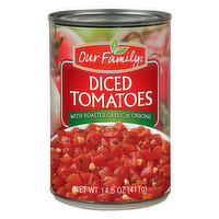 Our Family Diced Tomatoes with Roasted Garlic & Onions, 14.5 Ounce