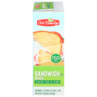 Our Family Pleated Fold & Close Sandwich Bags, 150 Each