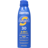 Coppertone Sport Broad Spectrum SPF 30 4-In-1 Performance Sunscreen Spray, 5.5 Ounce