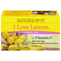 Bigelow I Love Lemon Herbal Tea Plus Vitamin C, 20 Each