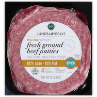 L&B Fresh 85% Lean Premium Ground Beef Patties, 16 Ounce