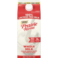 Prairie Farms 100% Lactose Free Whole Milk, 0.5 Gallon