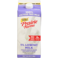 Prairie Farms 100% Lactose Free 1% Lowfat Milk, 0.5 Gallon