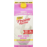 Prairie Farms 100% Lactose Free Skim Fat Free Milk, 0.5 Gallon