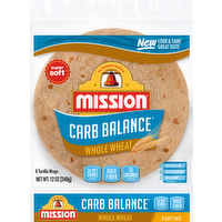 Mission Carb Balance Whole Wheat Soft Taco Tortilla Wraps, 8 Each