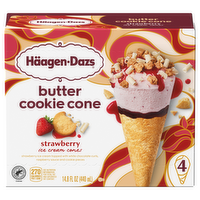 Haagen-Dazs Strawberry Ice Cream Butter Cookie Cones, 4 Each