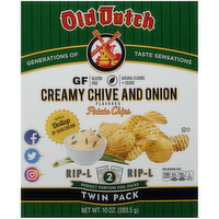 Old Dutch Rip-L Creamy Chive & Onion Flavored Potato Chips Twin Pack, 10 Ounce