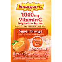 Emergen-C Immune Support Super Orange Drink Mix with 1000mg Vitamin C Dietary Supplement, 10 Each