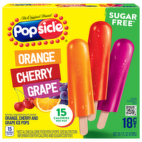 Popsicle Sugar Free Orange, Cherry and Grape Ice Pops Variety Pack, 18 Each