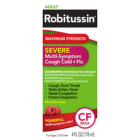 Robitussin Maximum Strength Severe Multi-Symptom Cough Cold + Flu Liquid, 4 Ounce