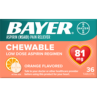 Bayer Low Dose Aspirin 81mg Chewable Orange Flavored Tablets, 36 Each