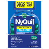 Vicks NyQuil Ultra Concentrated Cold & Flu Nighttime Relief LiquiCaps, 48 Each