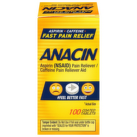 Anacin Aspirin & Caffeine Fast Pain Relief Tablets, 100 Each