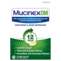 Mucinex DM 12-Hour Expectorant & Cough Suppressant Tablets, 20 Each