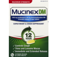 Mucinex DM Maximum Strength 12-Hour Expectorant & Cough Suppressant Tablets, 14 Each