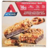 Atkins Chocolate Peanut Butter Pretzel Protein Meal Replacement Bars, 5 Each