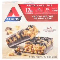 Atkins Chocolate Chip Protein Meal Replacement Granola Bars, 5 Each