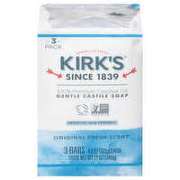 Kirk's Gentle Castile Bar Soap Original Fresh Scent, 3 Each