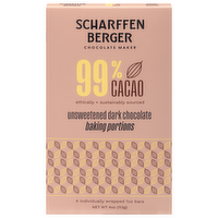 Scharffen Berger 99% Cacao Unsweetened Dark Chocolate Baking Portions Bars, 4 Ounce