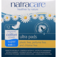 Natracare Organic Cotton Super Ultra Pads with Wings, 12 Each