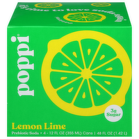 Poppi Lemon Lime Prebiotic Soda, 4 Each