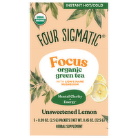 Four Sigmatic Focus Organic Unsweetened Lemon Green Tea with Mushrooms, 5 Each