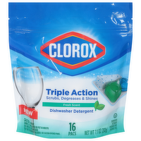 Clorox Triple Action Dishwasher Detergent Pacs Fresh Scent, 16 Each