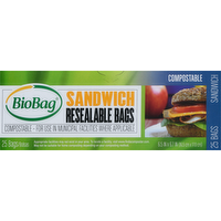 BioBag Compostable Resealable Sandwich Bags, 25 Each