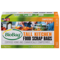 BioBag Compostable Tall Kitchen 13 Gallon Food Scrap Bags, 12 Each