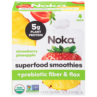 Noka Superfood Smoothie Organic Strawberry Pineapple Prebiotic Fiber Blend Snack, 4 Each