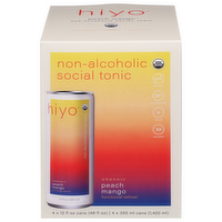 Hiyo Organic Peach Mango Non-Alcoholic Social Tonic Functional Seltzers, 4 Each