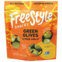 Freestyle Snacks Lemon Garlic Green Olives, 4 Ounce