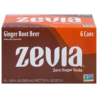 Zevia Ginger Root Beer Zero Sugar Soda, 6 Each