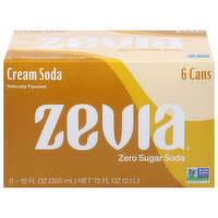 Zevia Cream Soda Zero Sugar Soda, 6 Each