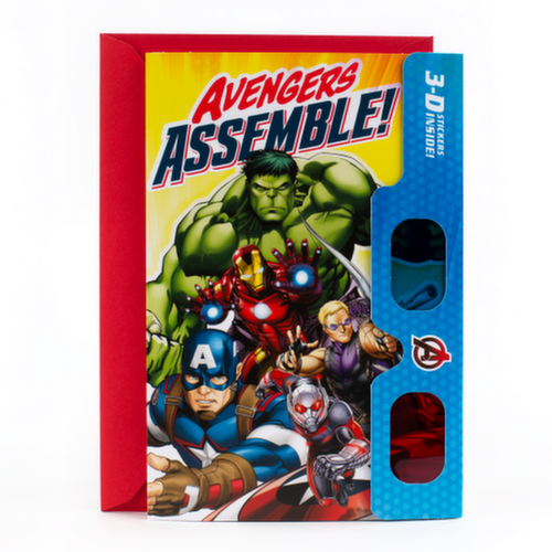 Hallmark Avengers Birthday Card with 3D Stickers and Glasses (Avengers Assemble)