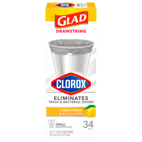Glad Drawstring with Clorox Small Drawstring Trash Bags Lemon Fresh Scent