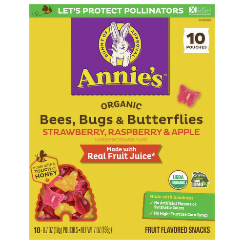 Annie's Homegrown Organic Bees, Bugs & Butterflies Fruit Snacks Strawberry, Raspberry & Apple