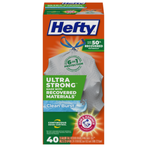 Hefty Ultra Strong Renew Tall Kitchen Drawstring Trash Bags Clean Burst Scent