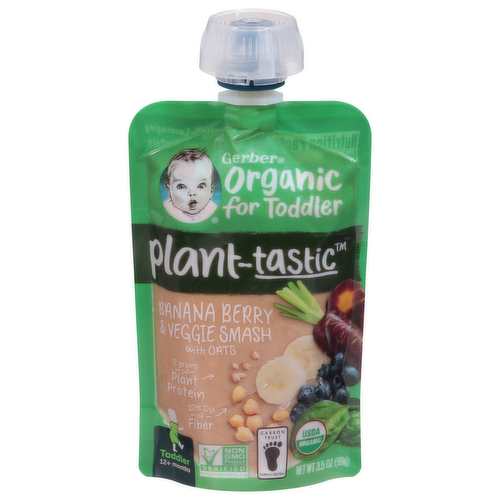 Gerber Organic for Toddler Plant-Based Banana Berry & Veggie Smash with Oats