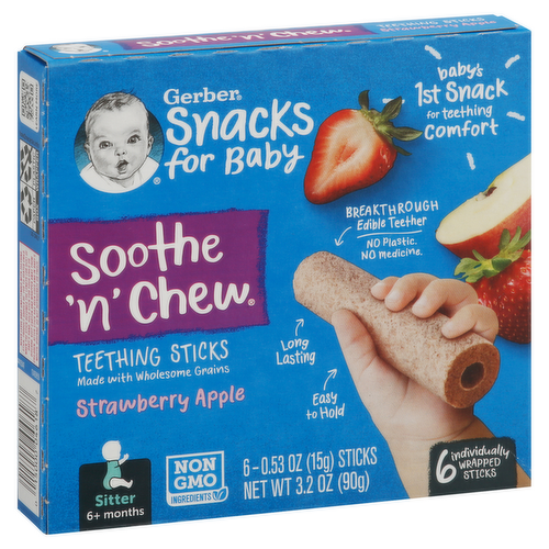 Gerber Snacks for Baby Soothe 'n' Chew Strawberry Apple Teething Sticks