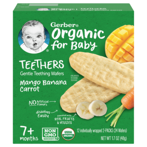 Gerber Organic Snacks for Baby Teethers Mango Banana Carrot Gentle Teething Wafers