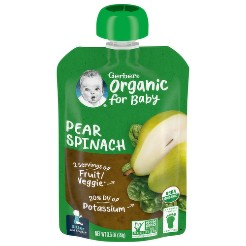 Gerber 2nd Foods Organic Pear Spinach Baby Food Squeeze Pouch