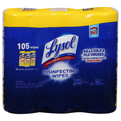 Lysol Disinfectant Wipes Lemon & Lime Blossom Scent - 3 Pack