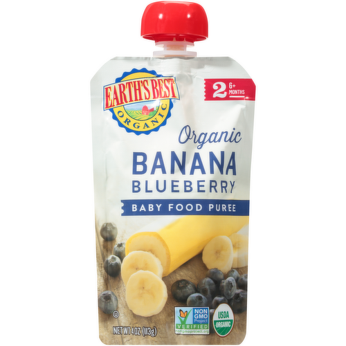 Earth's Best Organic Banana Blueberry Puree Stage 2 Baby Food Squeeze Pouch