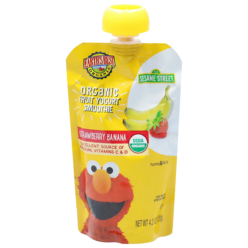 Earth's Best Organic Sesame Street Strawberry Banana Toddler Fruit Yogurt Smoothie Squeeze Pouch