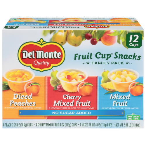 Del Monte No Sugar Added Variety Fruit Cup Snacks Family Pack Smart Buy Value Pack