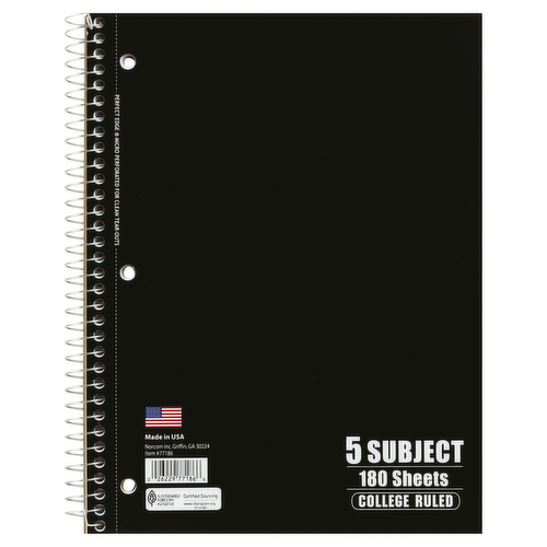 Norcom 5-Subject College Ruled Spiral Notebook