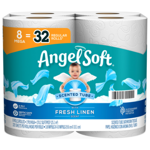 Angel Soft Scented Tube Fresh Linen Scent Bathroom Tissue Mega Rolls