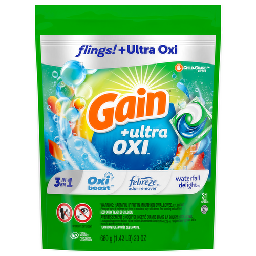 Gain Flings! + Ultra Oxi Laundry Detergent Pacs Waterfall Delight Scent