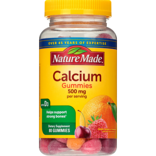 Nature Made Calcium 500mg Gummies Cherry, Orange & Strawberry Flavors